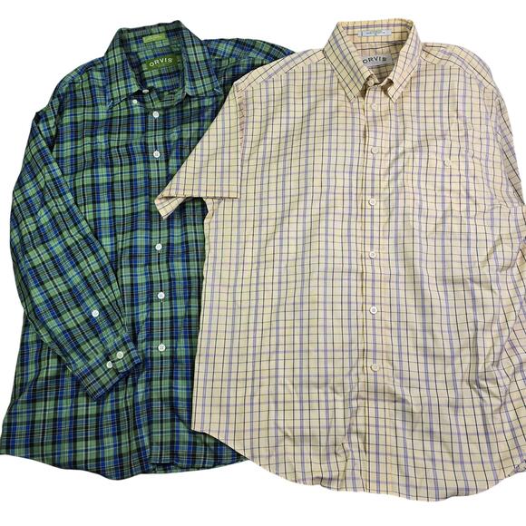 Orvis Button Front Shirt Lot of 2 Men's XL Green & Yellow Plaid Casual As Is - Picture 1 of 15